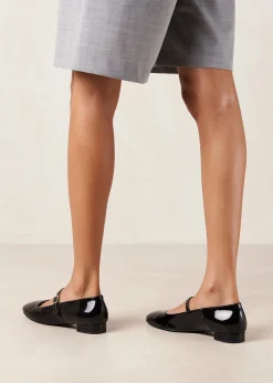 Por Do Sol Onix Black Leather Ballet Flats