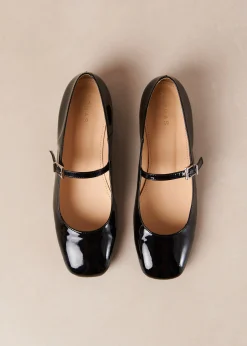 Por Do Sol Onix Black Leather Ballet Flats