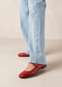 Por Do Sol Red Leather Ballet Flats