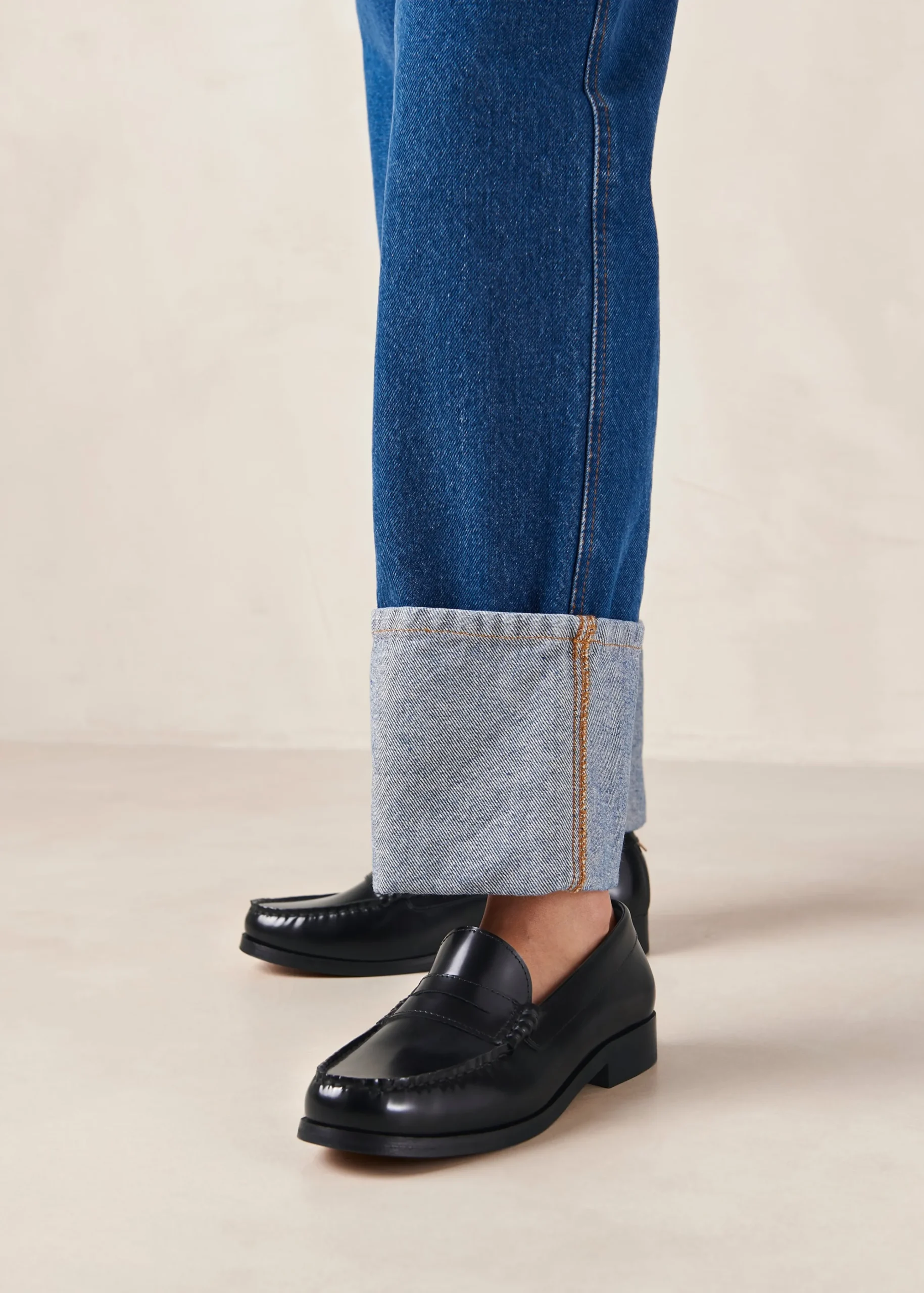 Rivet Black Leather Loafers