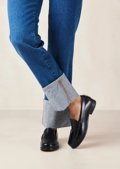 Rivet Black Leather Loafers