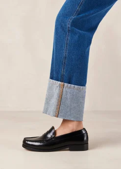 Rivet Black Leather Loafers