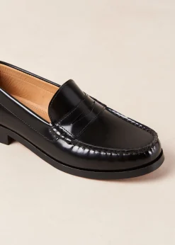 Rivet Black Leather Loafers