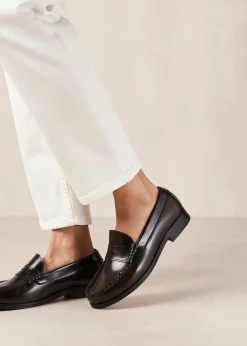 Rivet Brushed Coffee Brown Leather Loafers