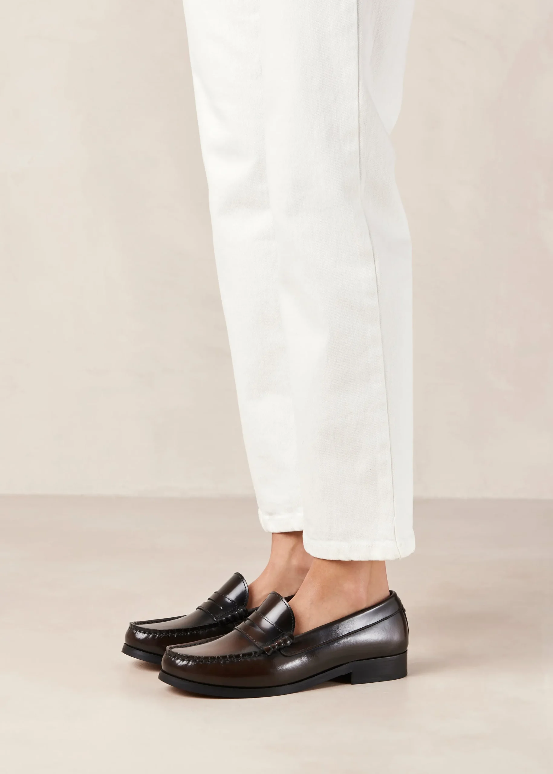 Rivet Brushed Coffee Brown Leather Loafers