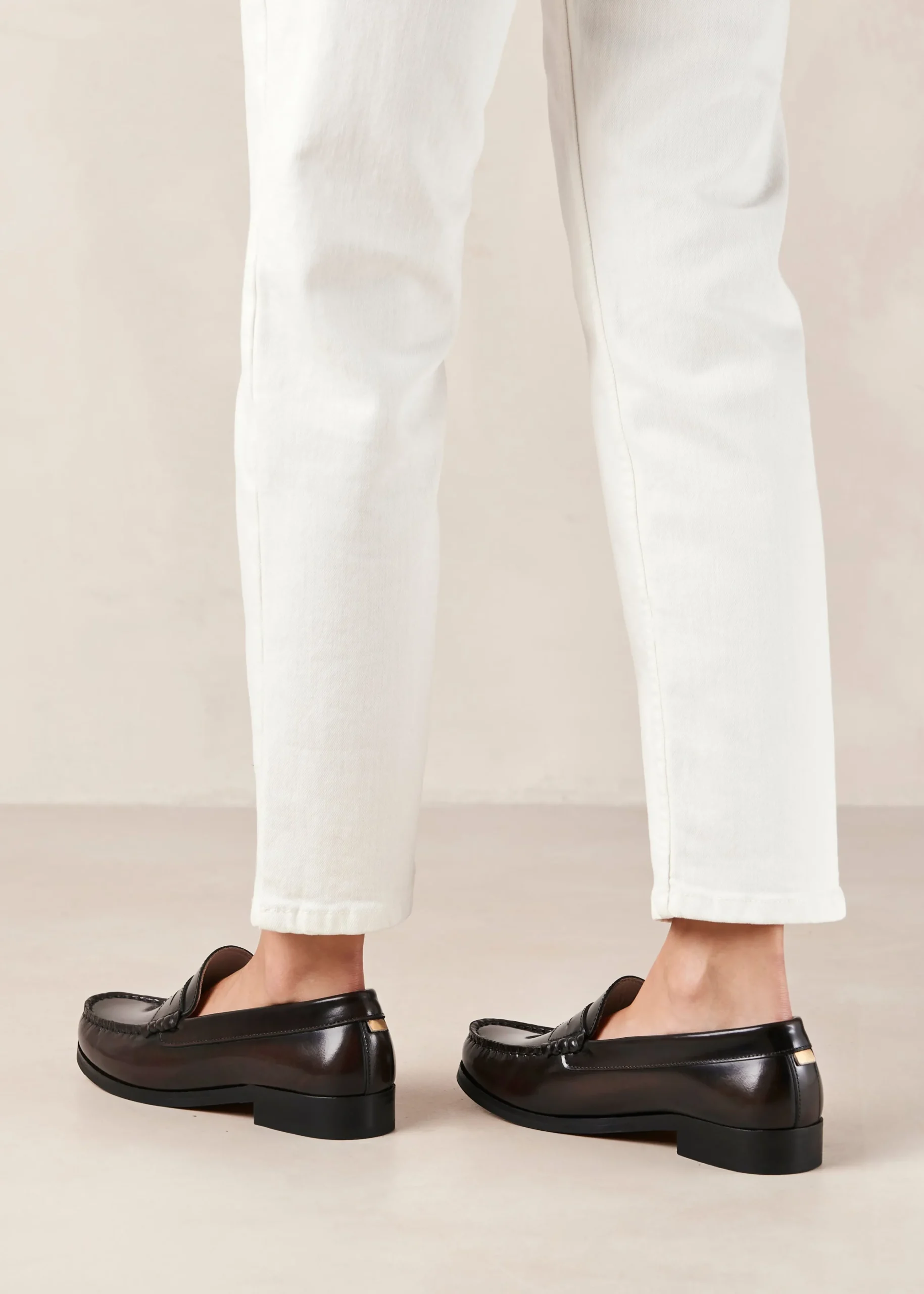 Rivet Brushed Coffee Brown Leather Loafers