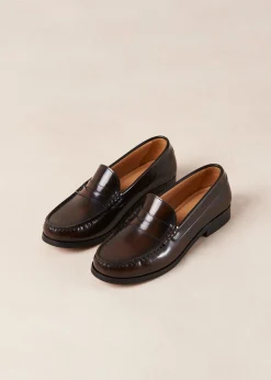 Rivet Brushed Coffee Brown Leather Loafers