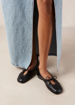 Rosalind Black Leather Ballet Flats