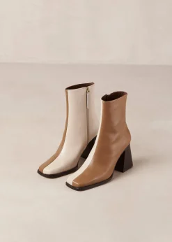 South Bicolor Camel Beige Leather Ankle Boots
