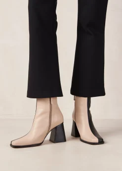 South Bicolor Stone Beige Black Leather Ankle Boots