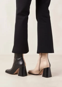 South Bicolor Stone Beige Black Leather Ankle Boots