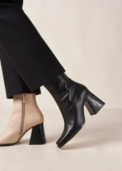 South Bicolor Stone Beige Black Leather Ankle Boots