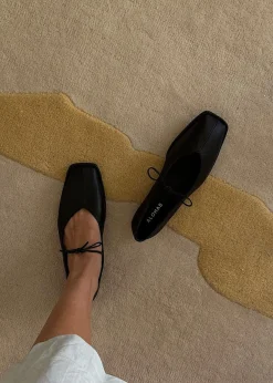 Sway Black Leather Ballet Flats