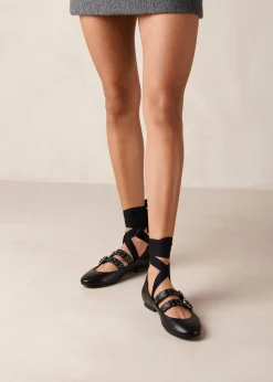 Thekla Black Leather Ballet Flats