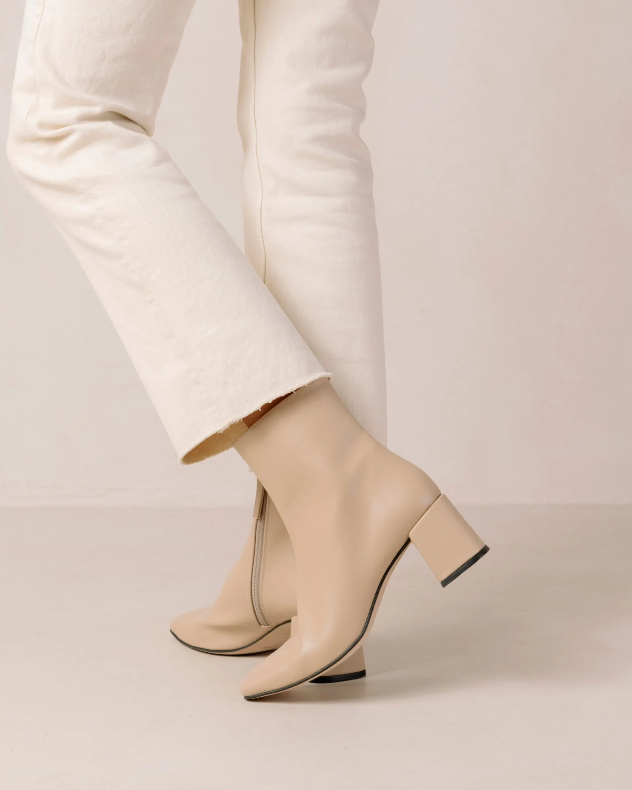 Watercolor Tahini Beige Vegan Leather Ankle Boots