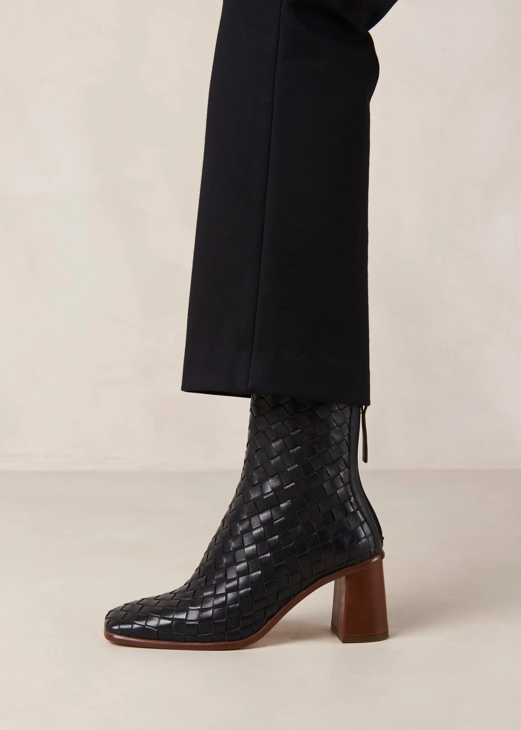 West Braided Black Leather Ankle Boots