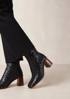 West Braided Black Leather Ankle Boots