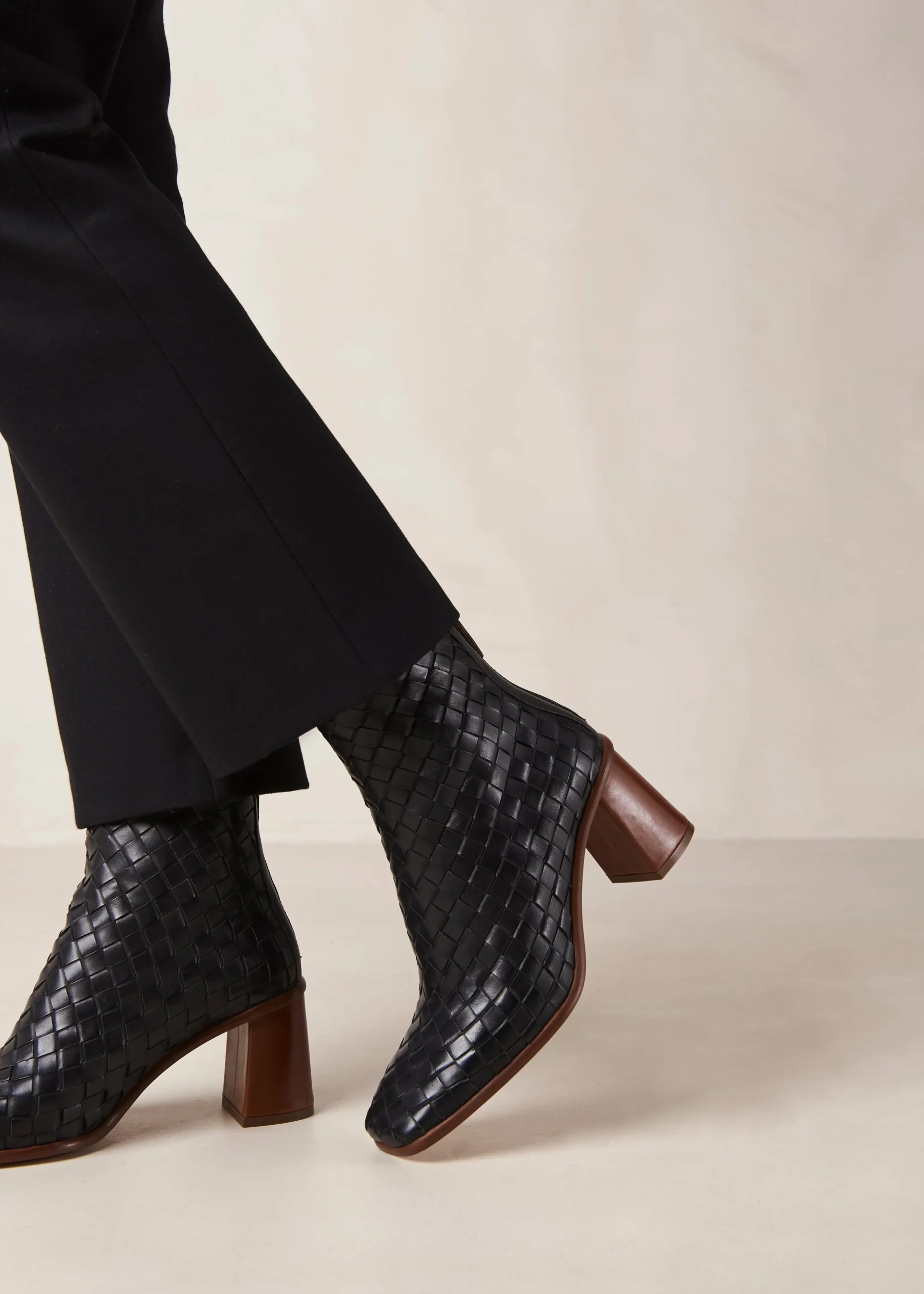 West Braided Black Leather Ankle Boots