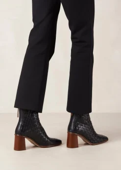 West Braided Black Leather Ankle Boots