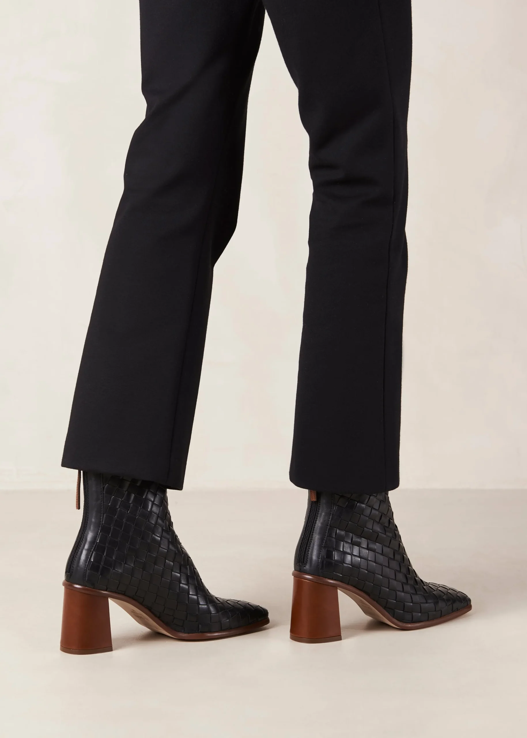 West Braided Black Leather Ankle Boots