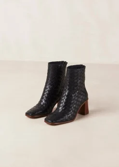 West Braided Black Leather Ankle Boots