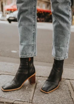 West Vintage Black Leather Ankle Boots