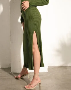 Wise Opened Knit Skirt Emerald