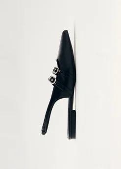 Wren Black Leather Ballet Flats